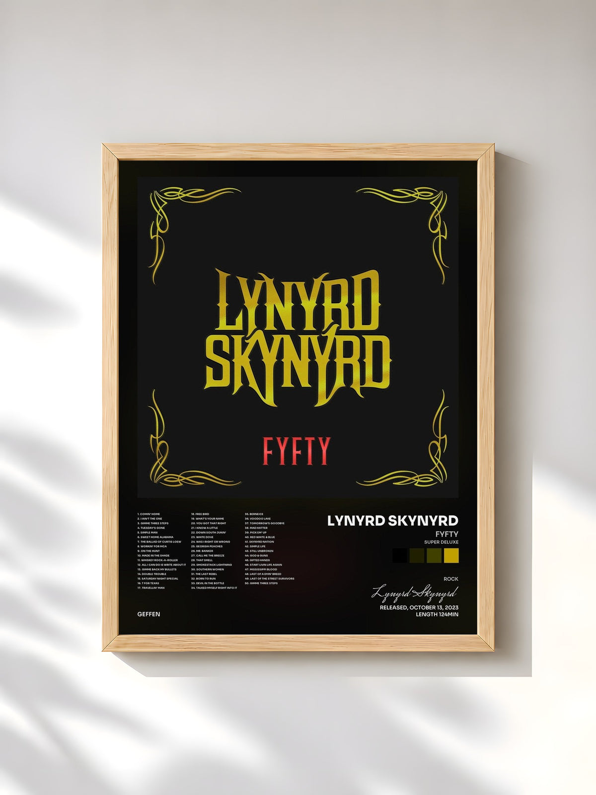 #bois Tableau de l'album FYFTY (Super Deluxe) de Lynyrd Skynyrd, cadre en bois brut, imprimé et encadré en France