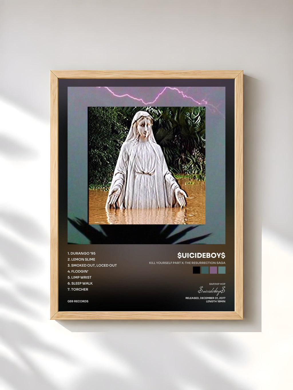 #bois Tableau de l'album KILL YOURSELF Part X: The Resurrection Saga de $uicideboy$, cadre en bois brut, imprimé et encadré en France