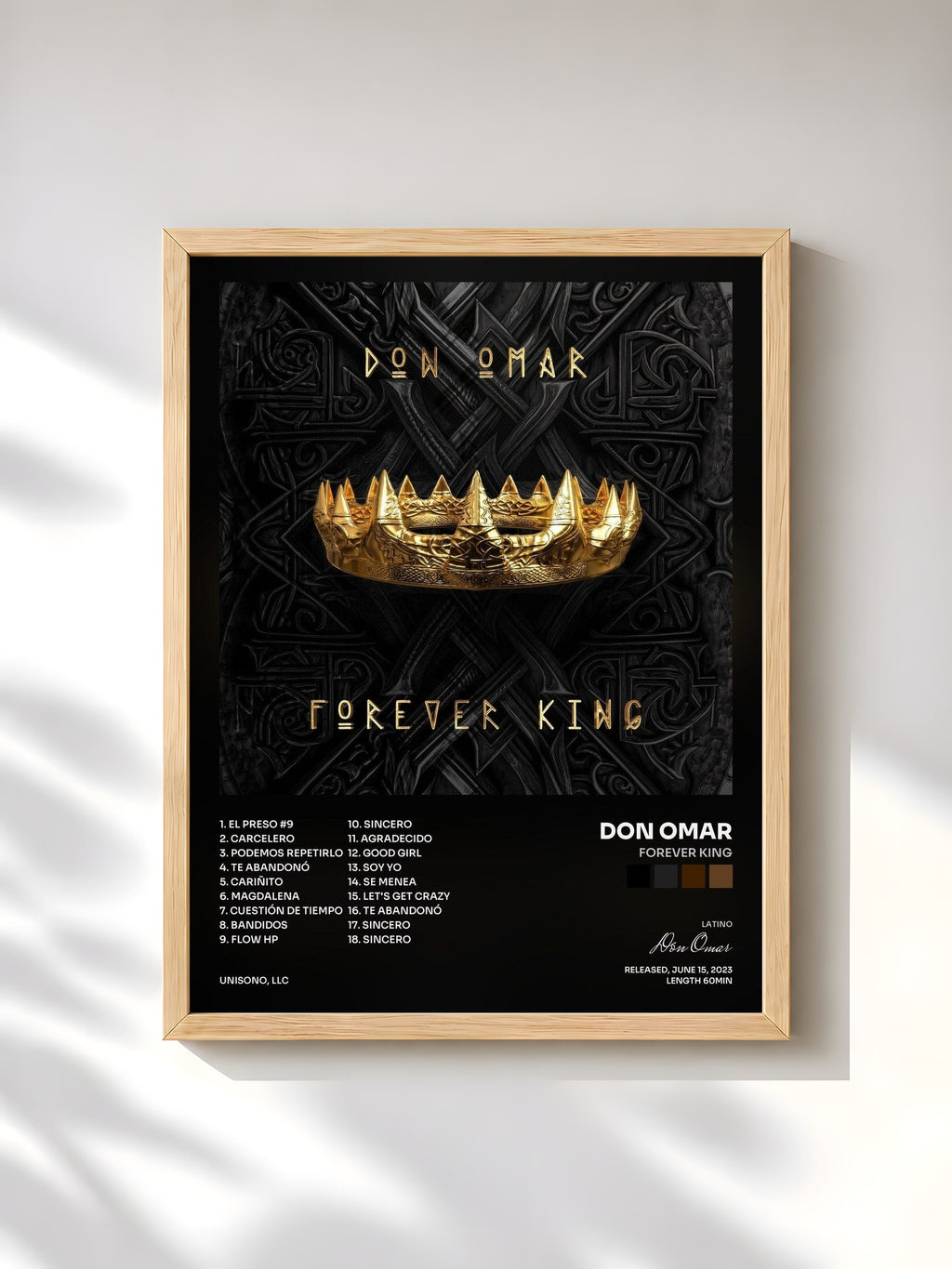 #bois Tableau de l'album FOREVER KING de Don Omar, cadre en bois brut, imprimé et encadré en France