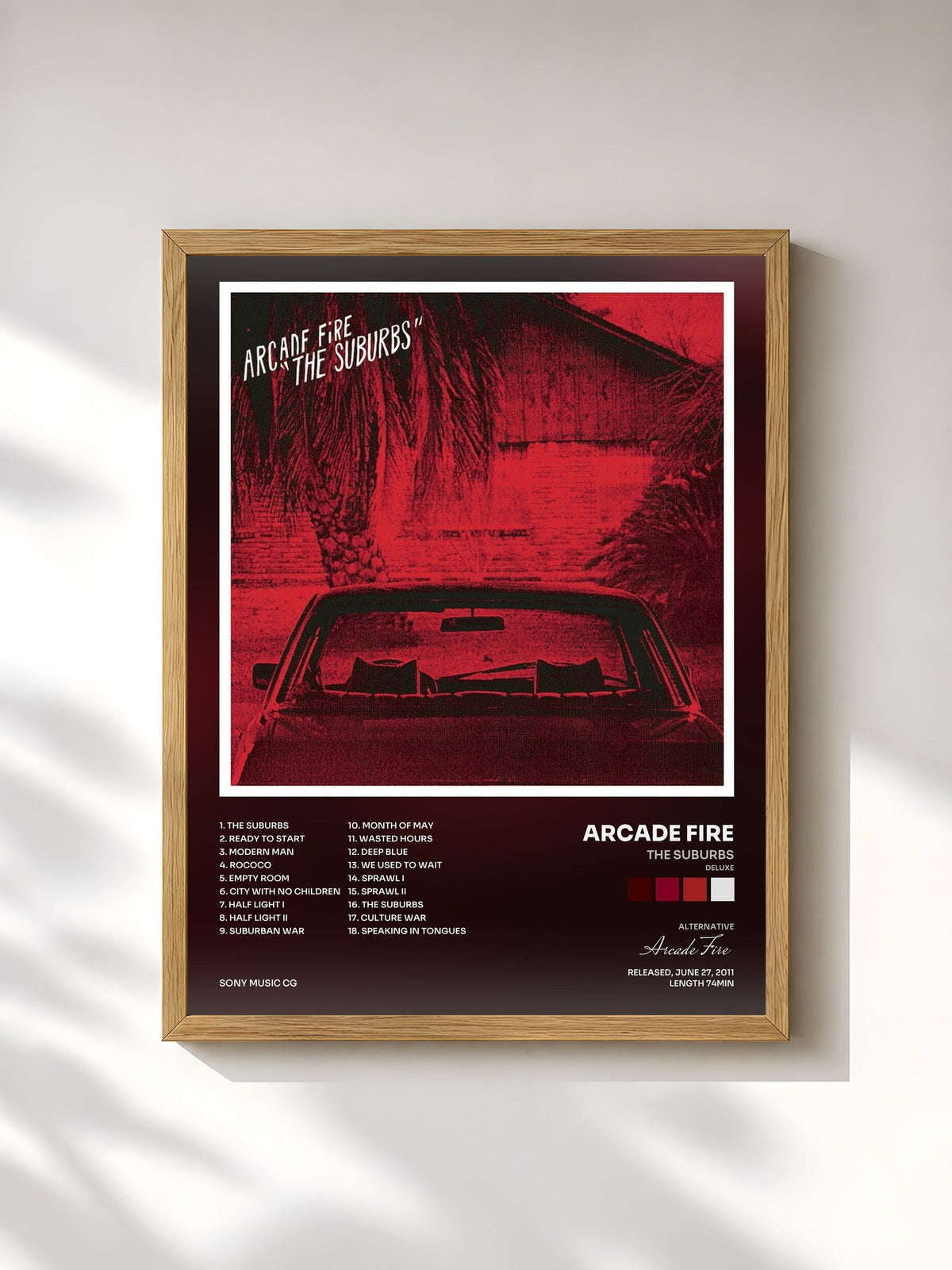 #bois Tableau de l'album The Suburbs (Deluxe) de Arcade Fire, cadre en bois brut, imprimé et encadré en France