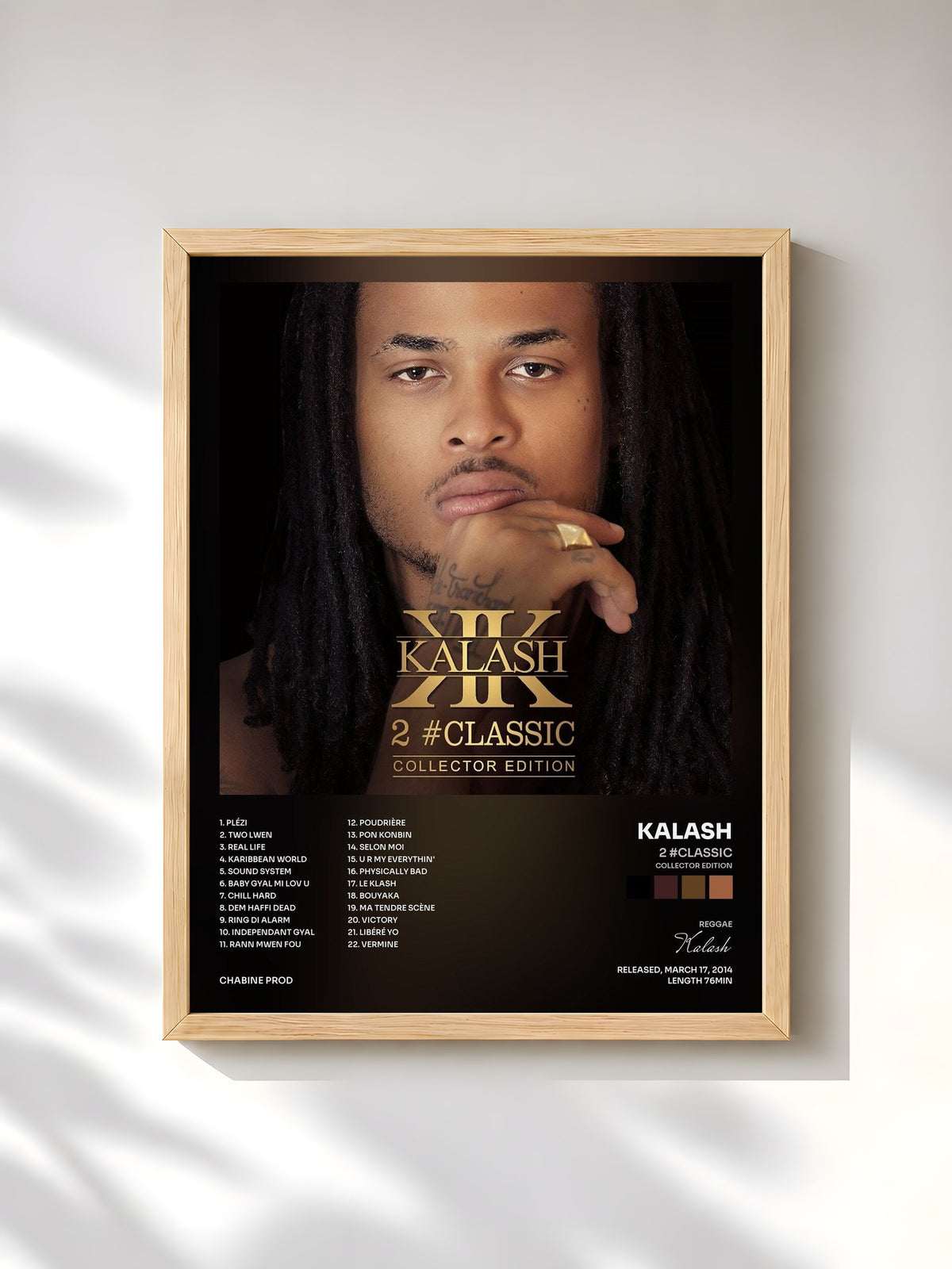 #bois Tableau de l'album 2 #Classic (Collector Edition) de Kalash, cadre en bois brut, imprimé et encadré en France
