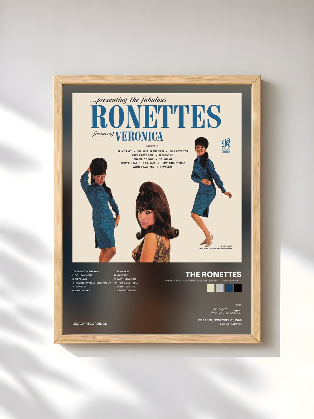 #bois Tableau de l'album Presenting the Fabulous Ronettes Featuring Veronica de The Ronettes, cadre en bois brut, imprimé et encadré en France
