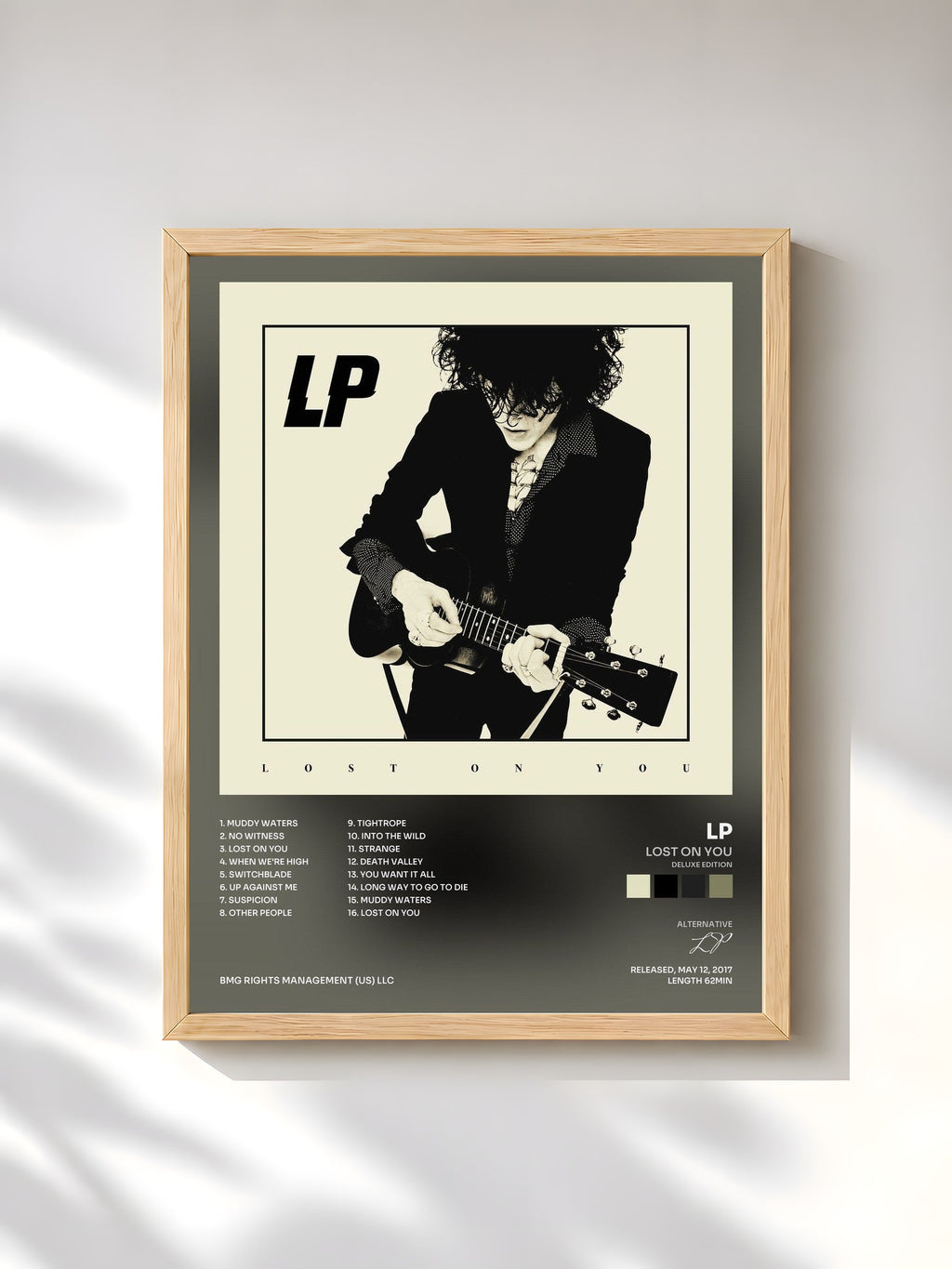 #bois Tableau de l'album Lost On You (Deluxe Edition) de LP, cadre en bois brut, imprimé et encadré en France