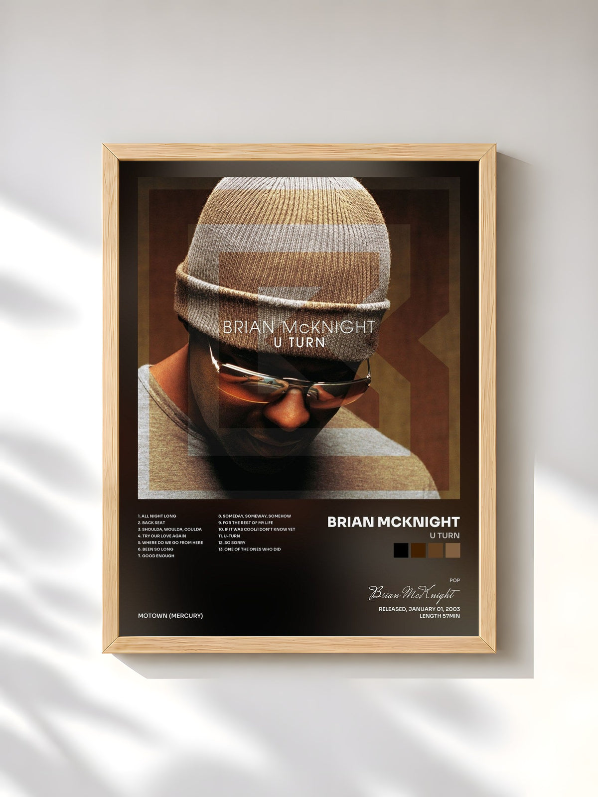 #bois Tableau de l'album U Turn de Brian McKnight, cadre en bois brut, imprimé et encadré en France