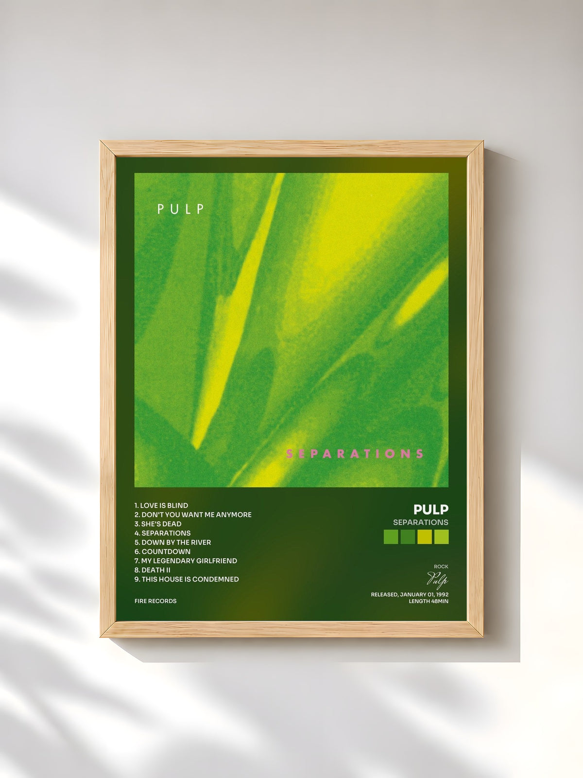 #bois Tableau de l'album Separations de Pulp, cadre en bois brut, imprimé et encadré en France