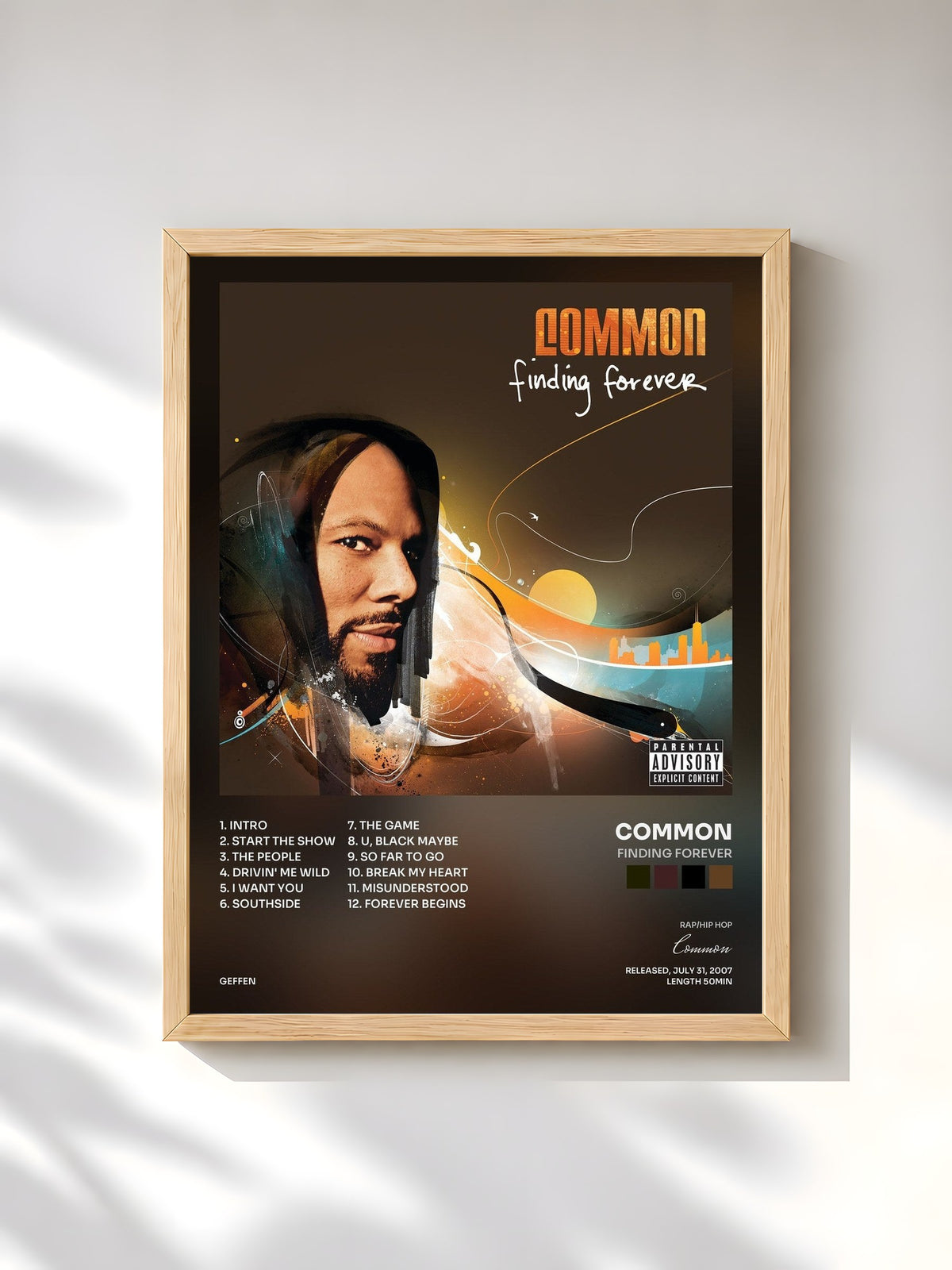 #bois Tableau de l'album Finding Forever de Common, cadre en bois brut, imprimé et encadré en France