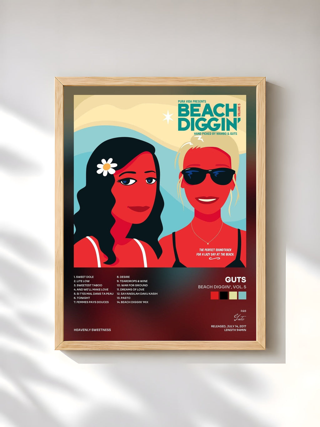 #bois Tableau de l'album Beach Diggin', Vol. 5 de Guts, cadre en bois brut, imprimé et encadré en France