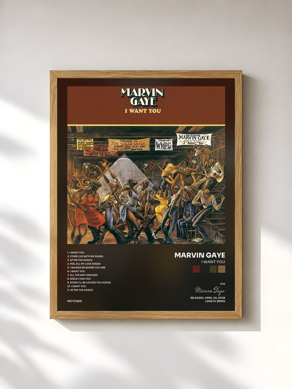 #bois Tableau de l'album I Want You de Marvin Gaye, cadre en bois brut, imprimé et encadré en France