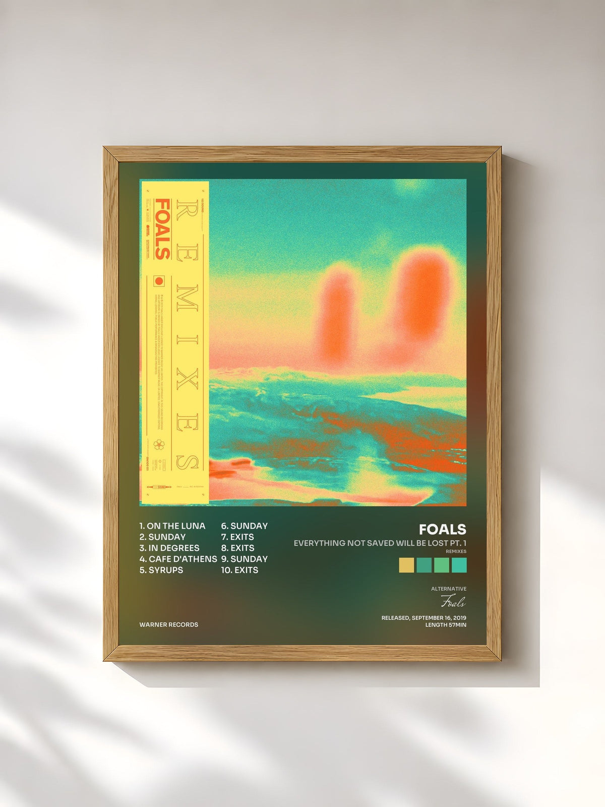 #bois Tableau de l'album Everything Not Saved Will Be Lost Pt. 1 (Remixes) de Foals, cadre en bois brut, imprimé et encadré en France