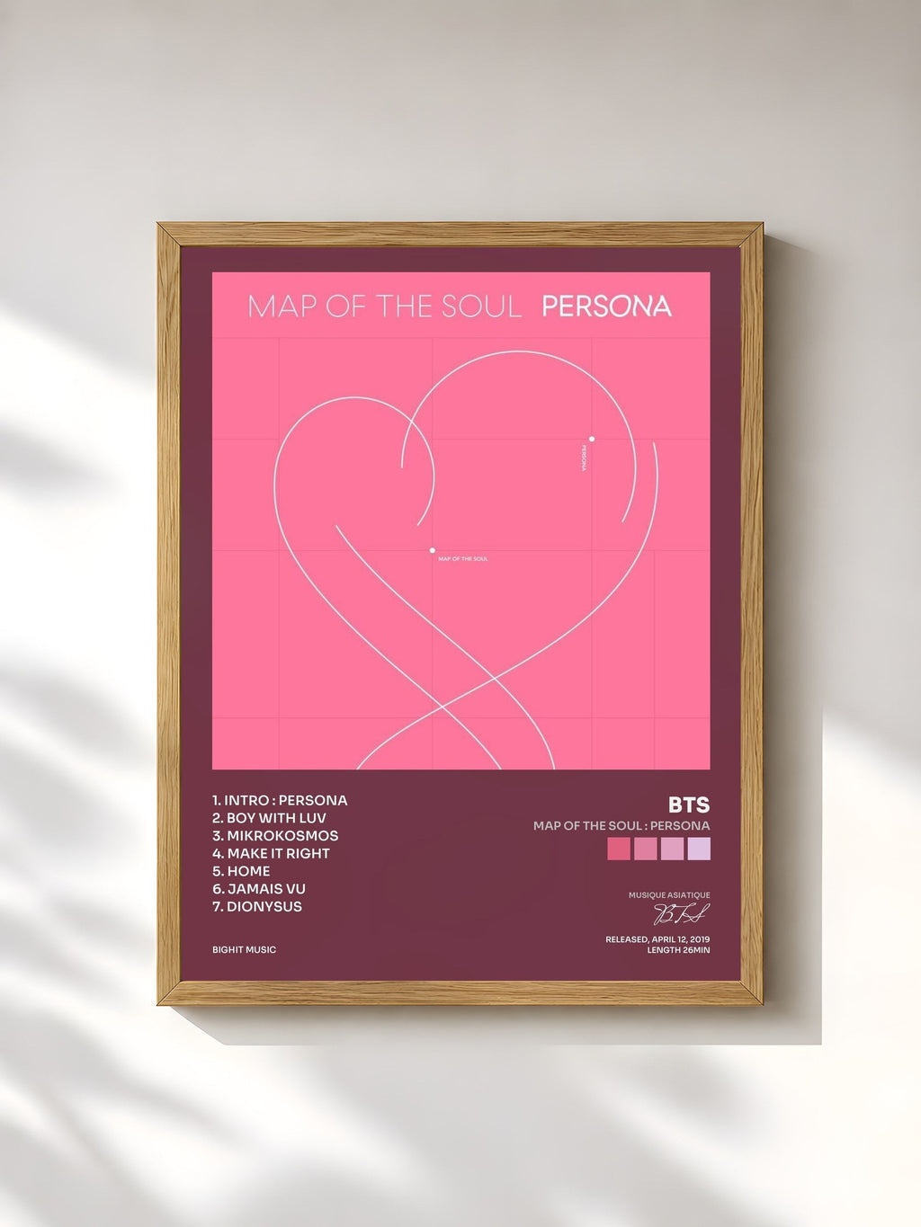 #bois Tableau de l'album MAP OF THE SOUL : PERSONA de BTS, cadre en bois brut, imprimé et encadré en France