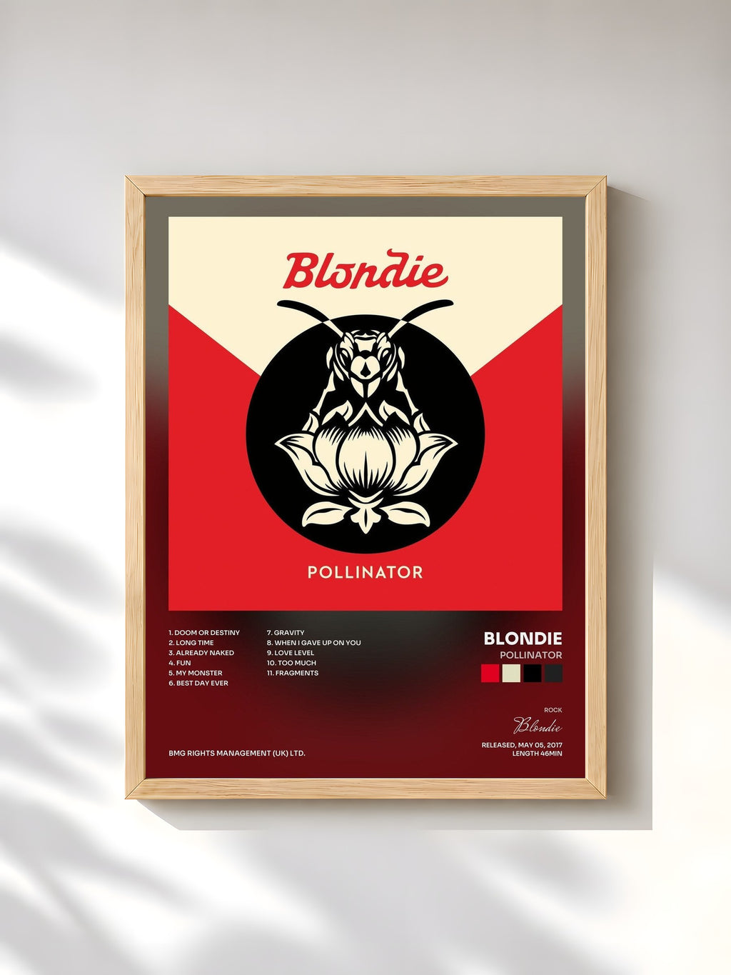#bois Tableau de l'album Pollinator de Blondie, cadre en bois brut, imprimé et encadré en France
