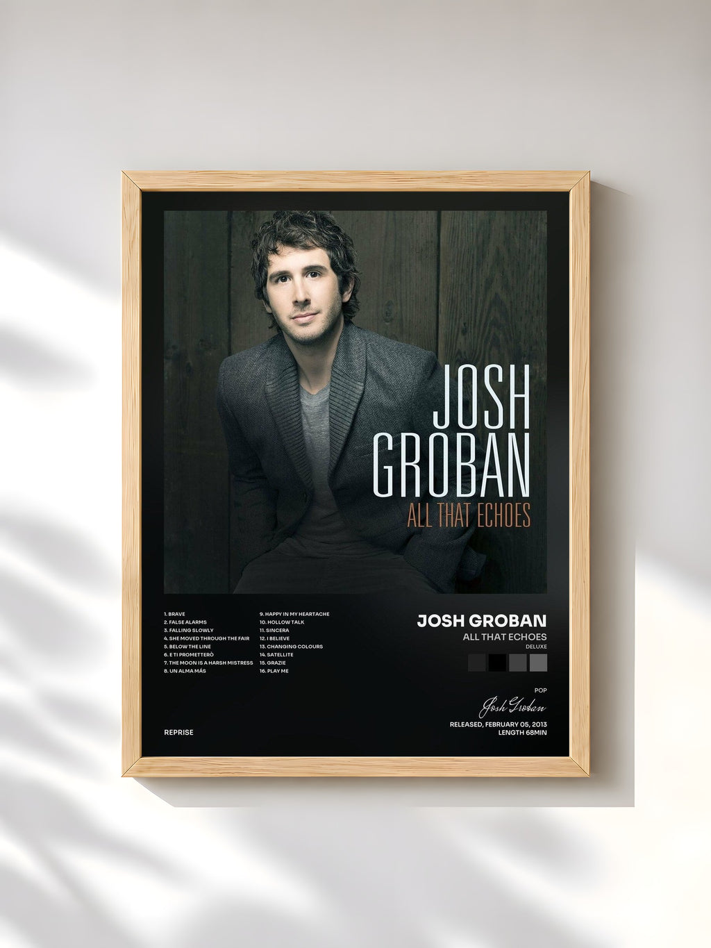 #bois Tableau de l'album All That Echoes (Deluxe) de Josh Groban, cadre en bois brut, imprimé et encadré en France