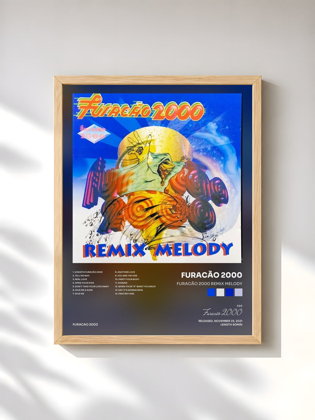 #bois Tableau de l'album Furacão 2000 Remix Melody de Furacão 2000, cadre en bois brut, imprimé et encadré en France