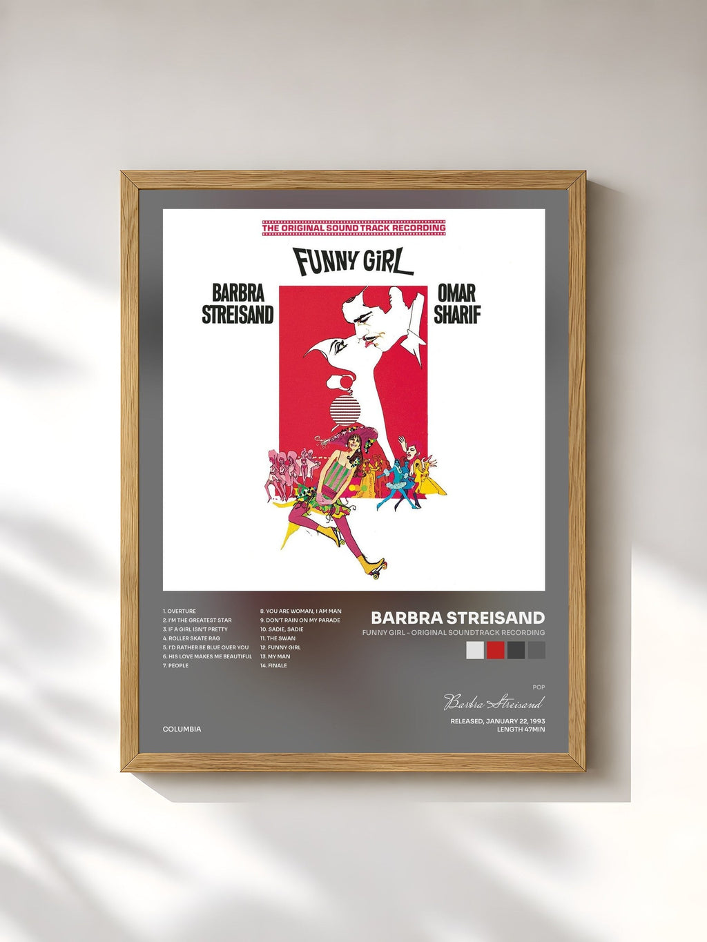 #bois Tableau de l'album Funny Girl - Original Soundtrack Recording de Barbra Streisand, cadre en bois brut, imprimé et encadré en France
