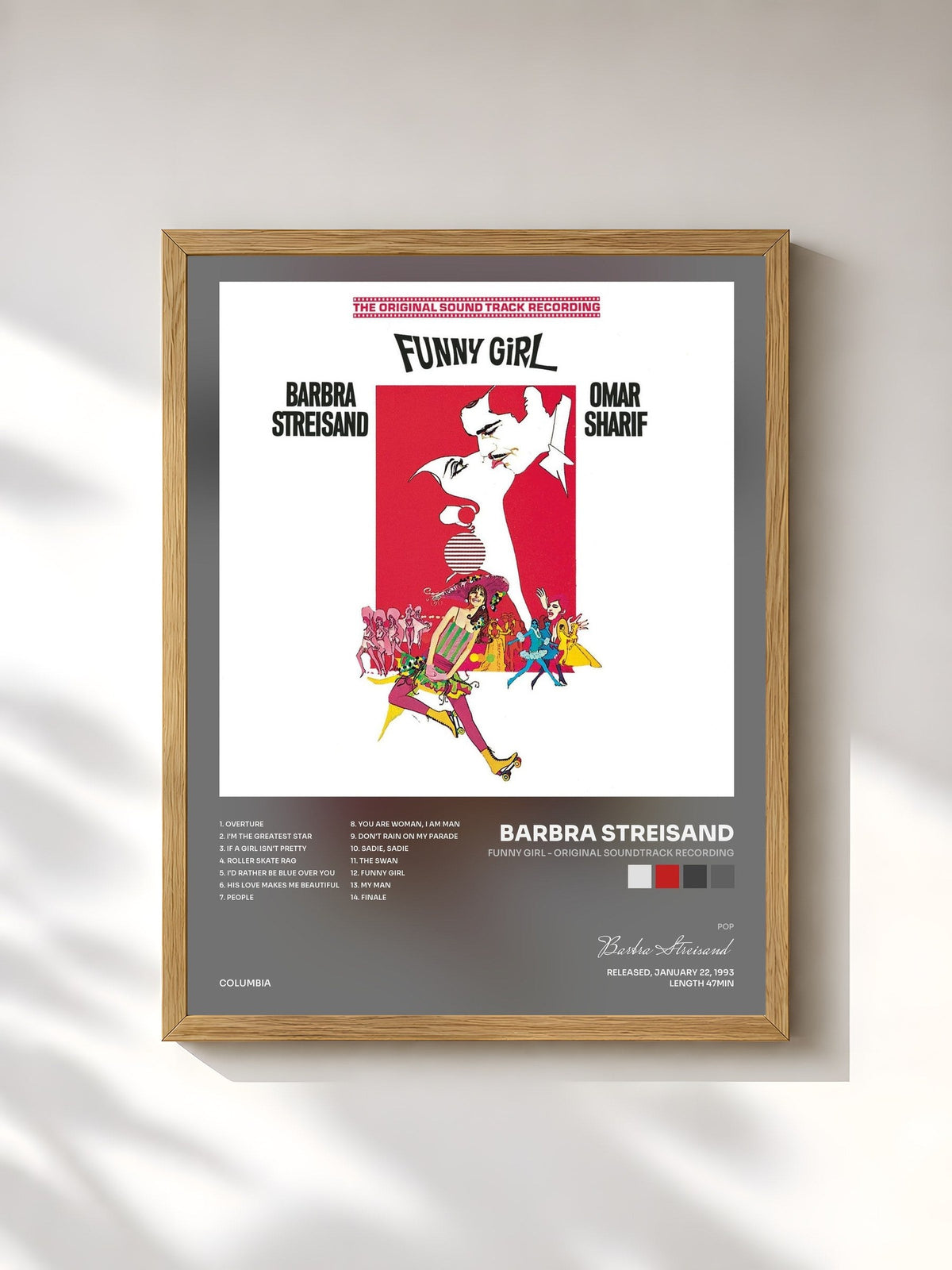 #bois Tableau de l'album Funny Girl - Original Soundtrack Recording de Barbra Streisand, cadre en bois brut, imprimé et encadré en France