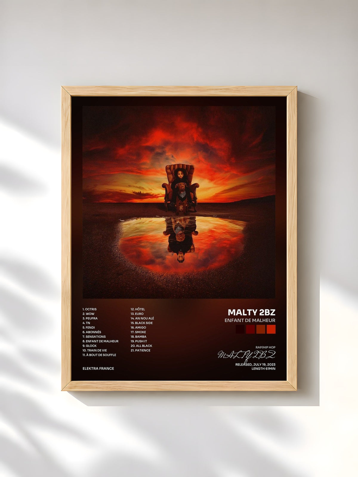 #bois Tableau de l'album Enfant de Malheur de MALTY 2BZ, cadre en bois brut, imprimé et encadré en France