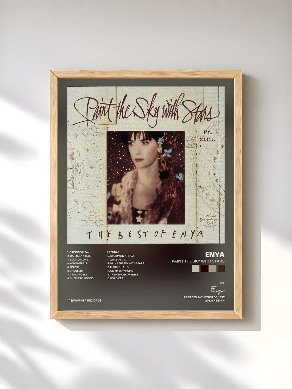 #bois Tableau de l'album Paint the Sky with Stars de Enya, cadre en bois brut, imprimé et encadré en France