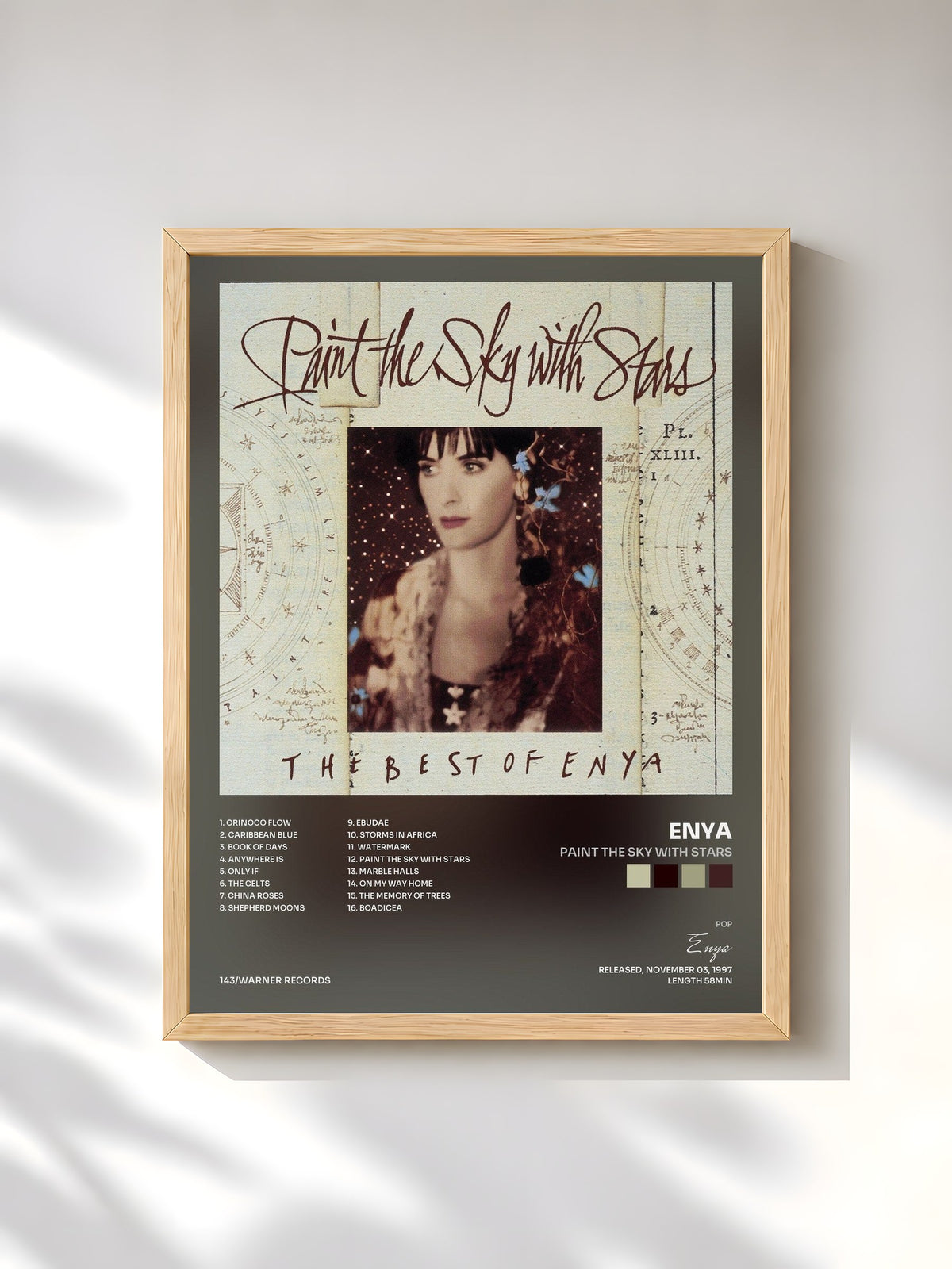 #bois Tableau de l'album Paint the Sky with Stars de Enya, cadre en bois brut, imprimé et encadré en France