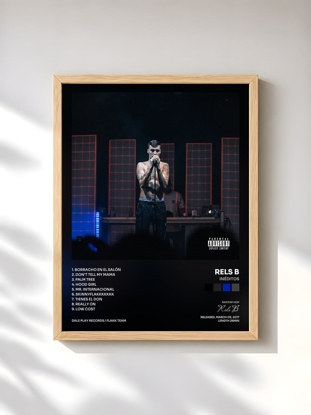 #bois Tableau de l'album Inéditos de Rels B, cadre en bois brut, imprimé et encadré en France