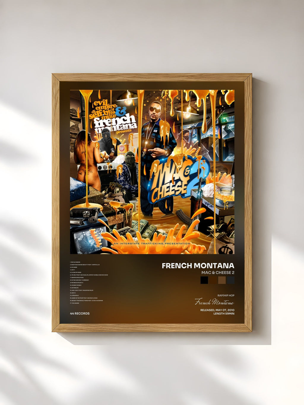 #bois Tableau de l'album Mac & Cheese 2 de French Montana, cadre en bois brut, imprimé et encadré en France