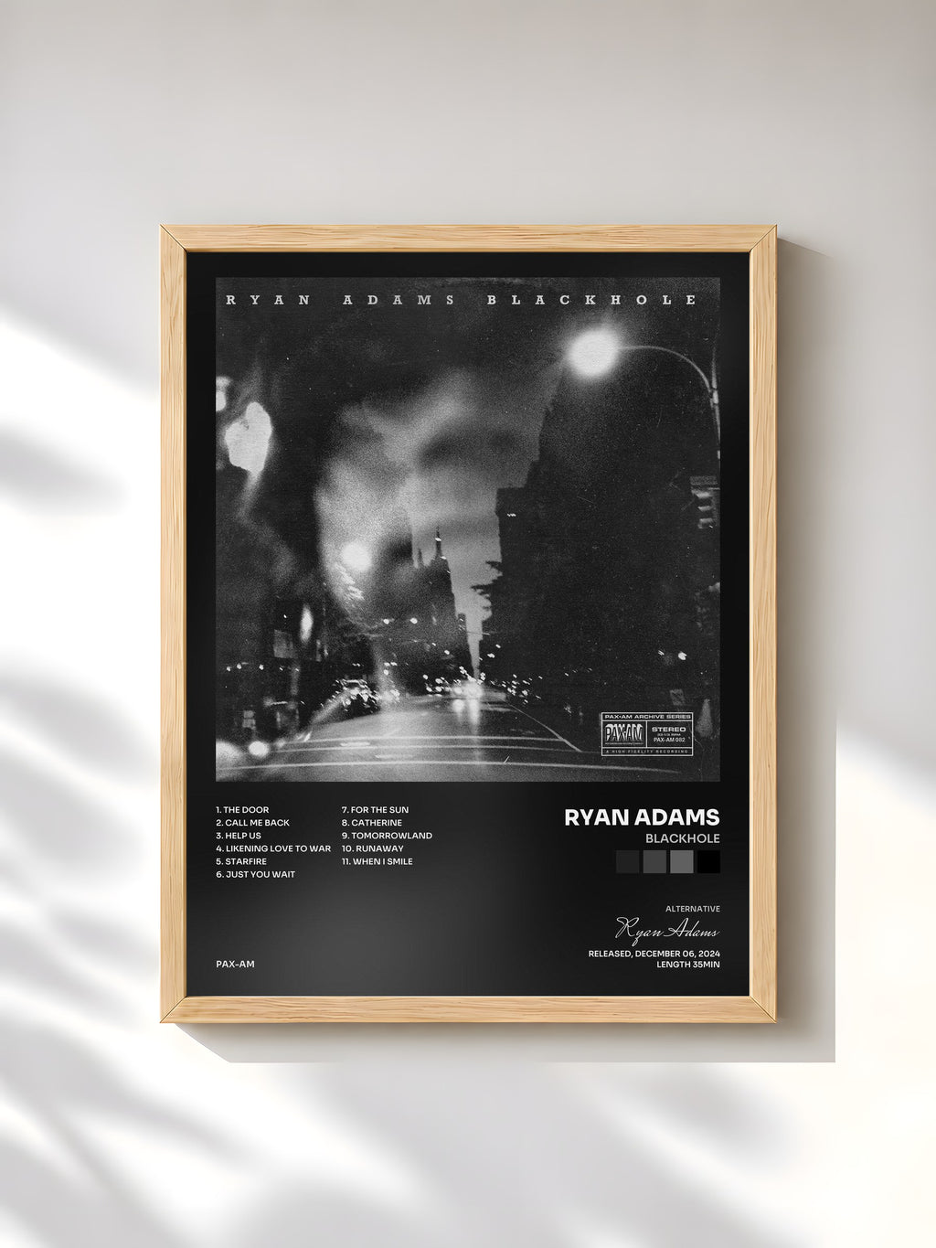 #bois Tableau de l'album BLACKHOLE de Ryan Adams, cadre en bois brut, imprimé et encadré en France