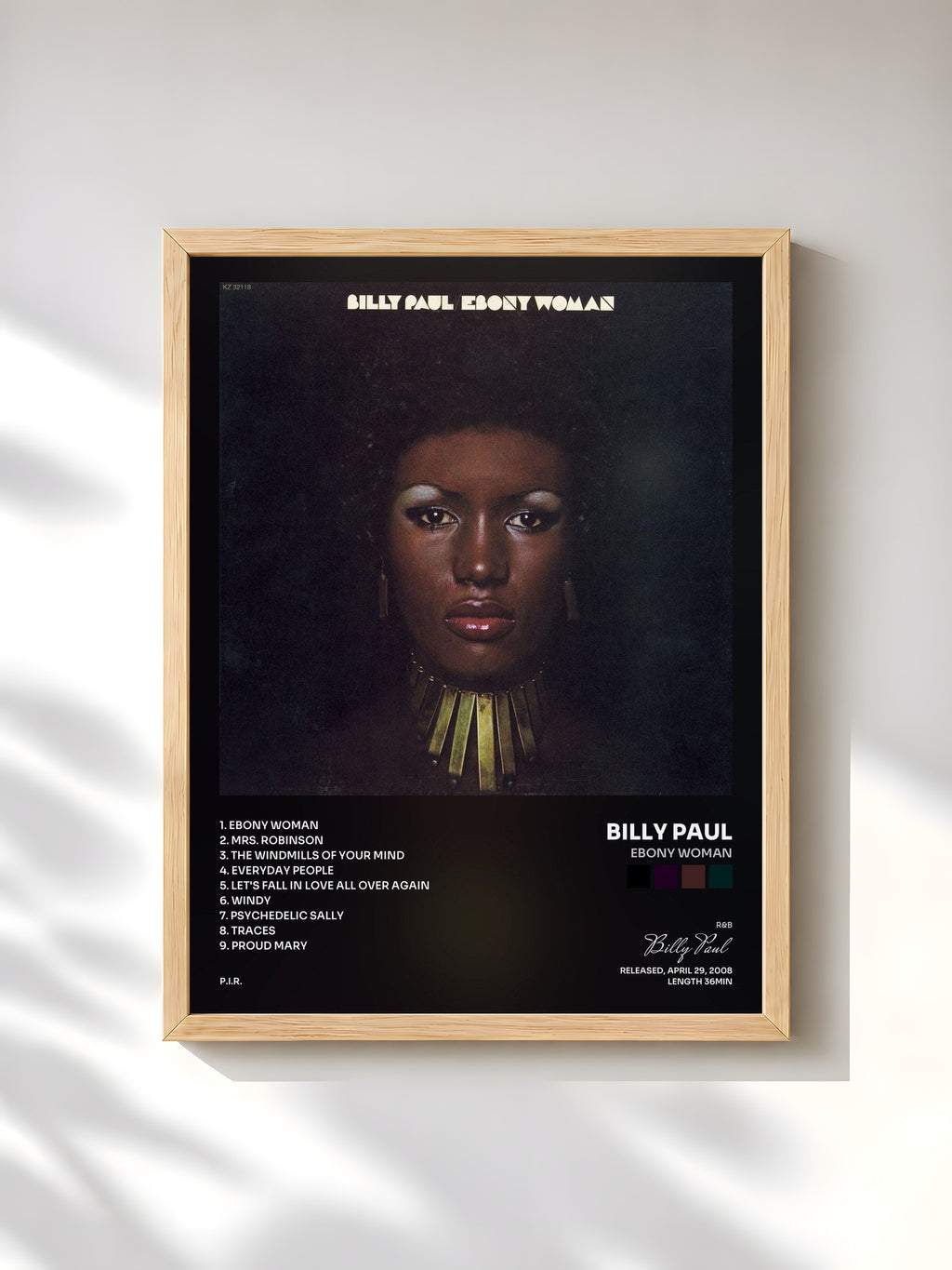 #bois Tableau de l'album Ebony Woman de Billy Paul, cadre en bois brut, imprimé et encadré en France