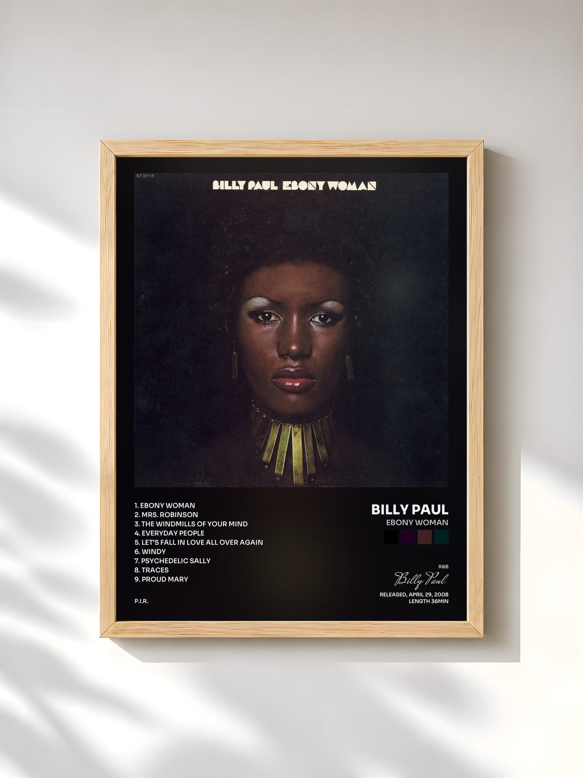 #bois Tableau de l'album Ebony Woman de Billy Paul, cadre en bois brut, imprimé et encadré en France
