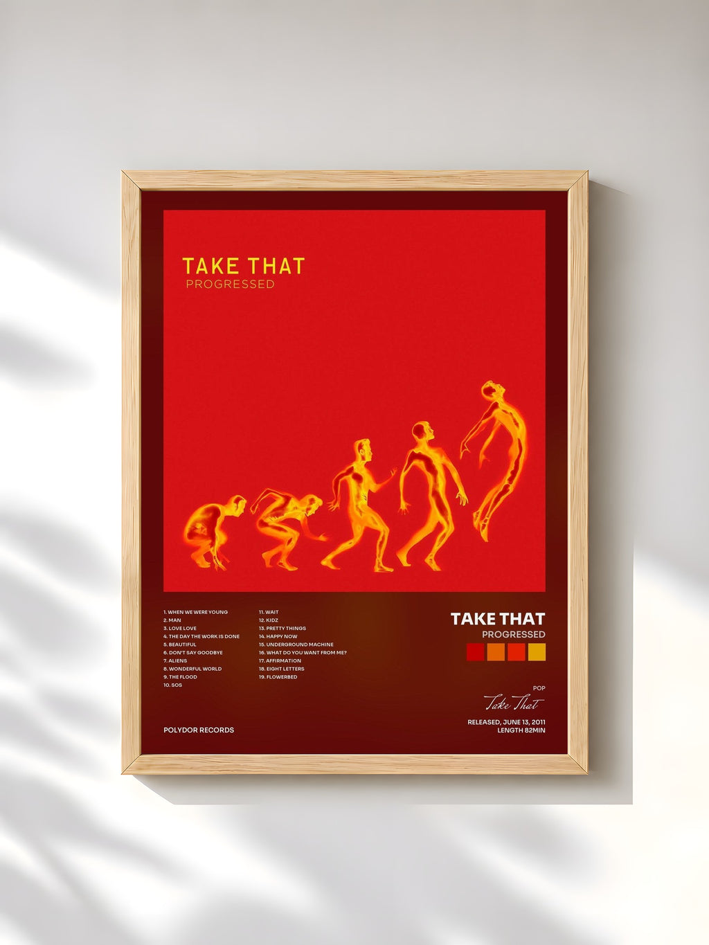 #bois Tableau de l'album Progressed de Take That, cadre en bois brut, imprimé et encadré en France