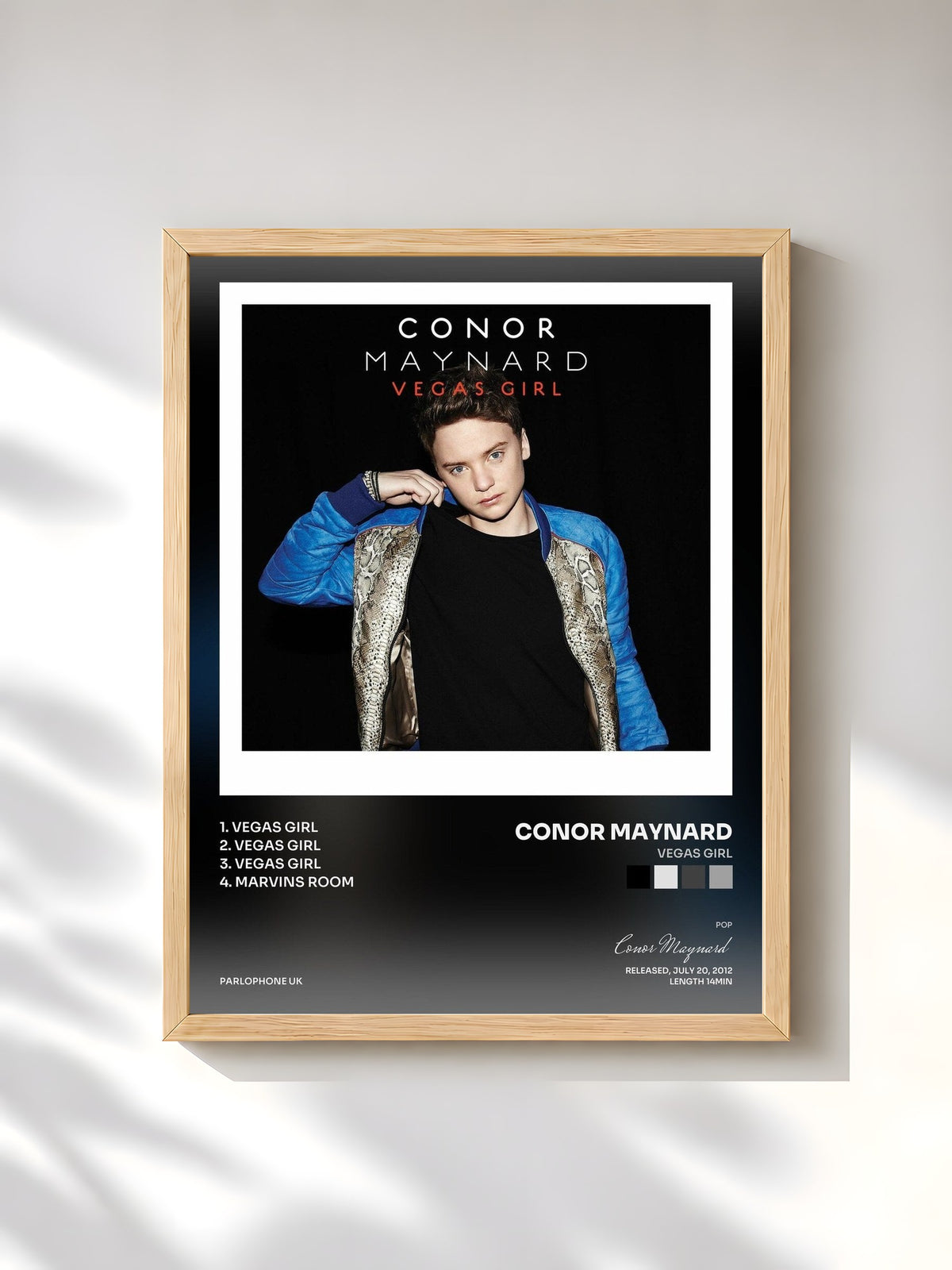 #bois Tableau de l'album Vegas Girl de Conor Maynard, cadre en bois brut, imprimé et encadré en France