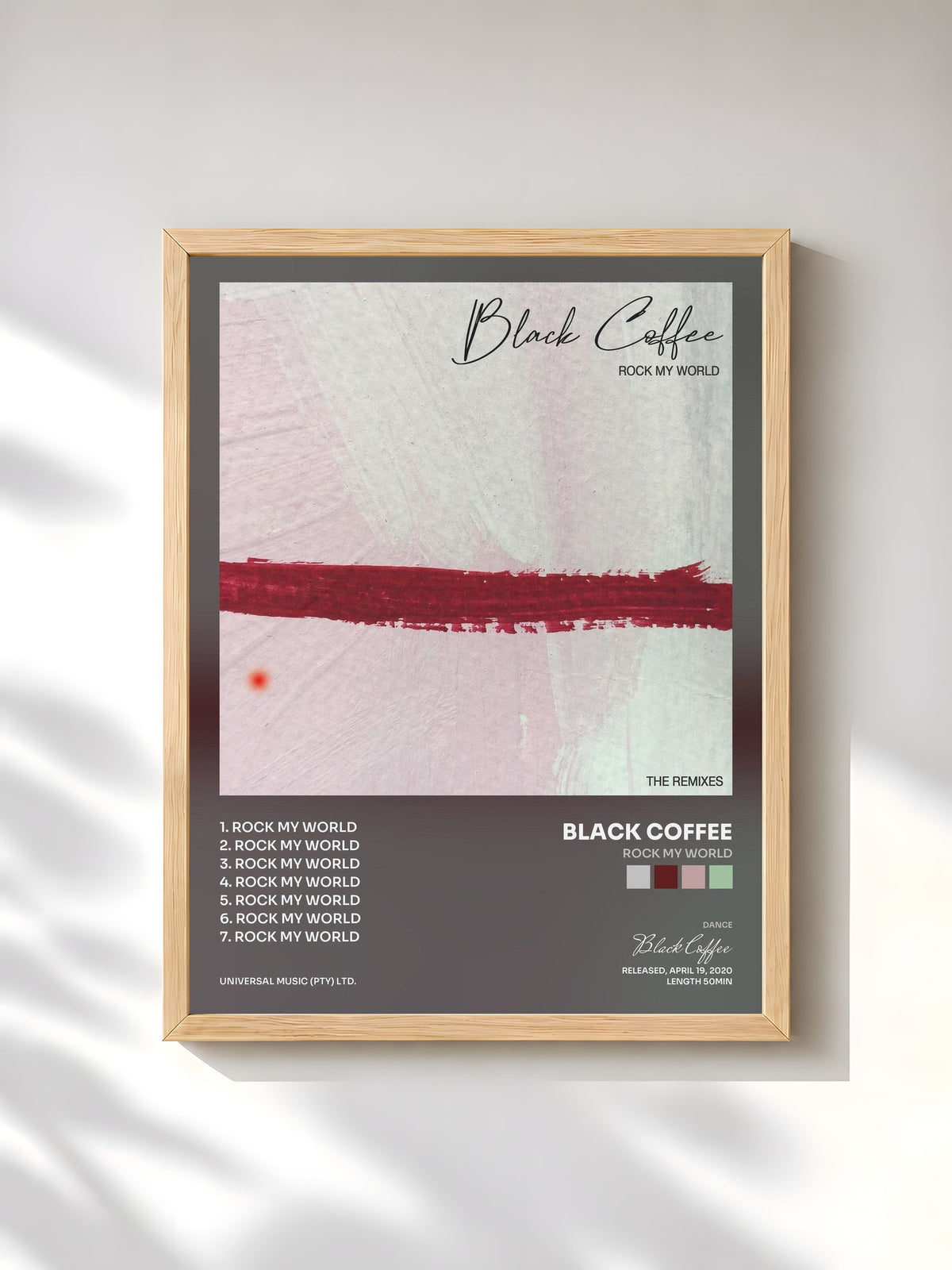 #bois Tableau de l'album Rock My World de Black Coffee, cadre en bois brut, imprimé et encadré en France