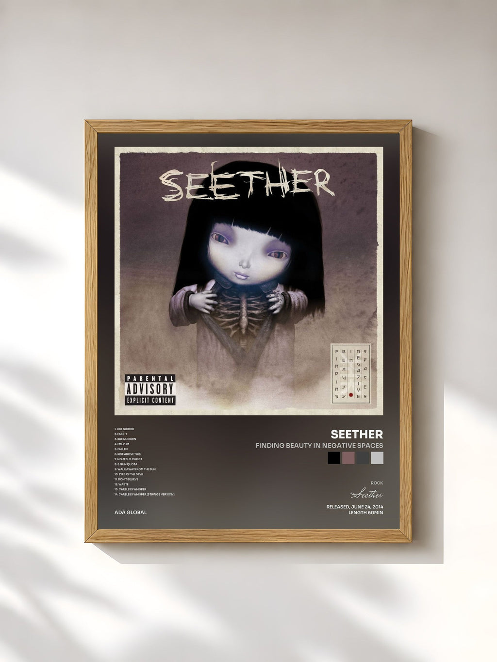 #bois Tableau de l'album Finding Beauty In Negative Spaces de Seether, cadre en bois brut, imprimé et encadré en France