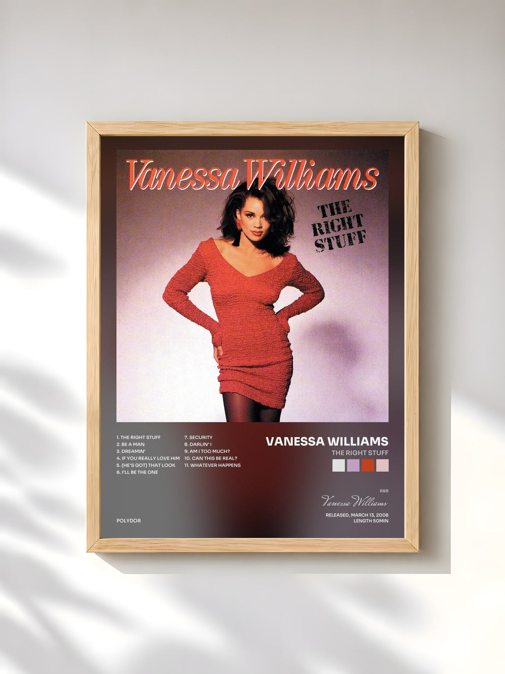 #bois Tableau de l'album The Right Stuff de Vanessa Williams, cadre en bois brut, imprimé et encadré en France