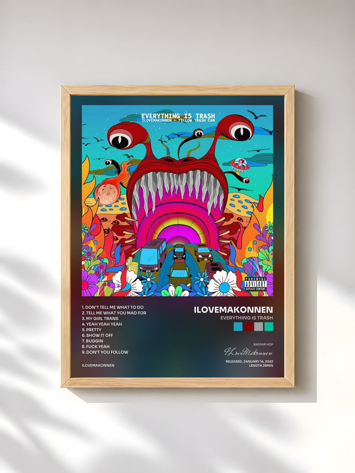 #bois Tableau de l'album Everything Is Trash de ILoveMakonnen, cadre en bois brut, imprimé et encadré en France