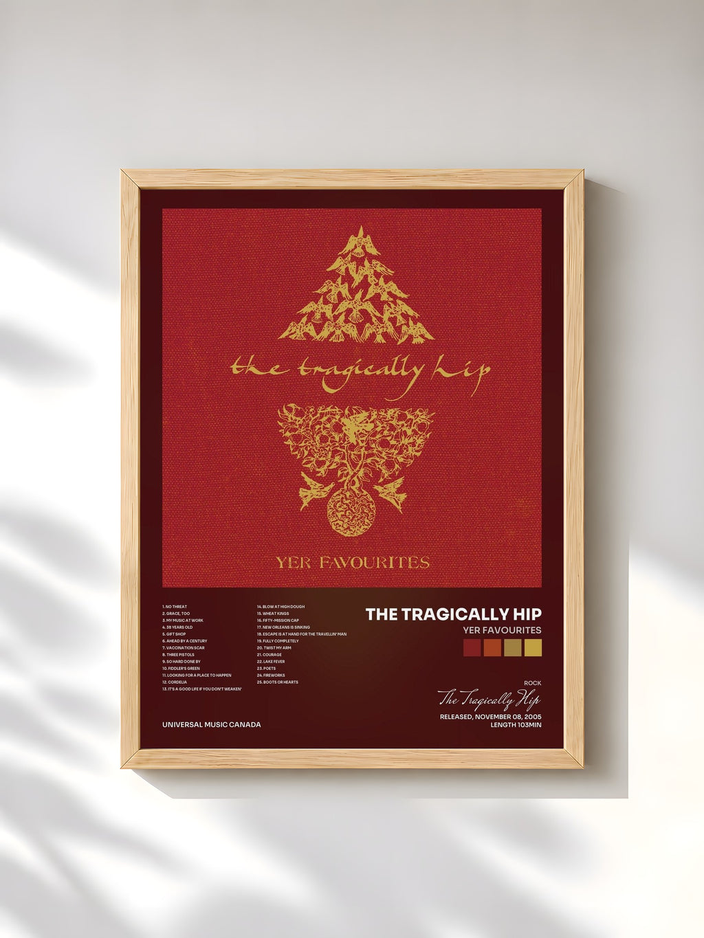 #bois Tableau de l'album Yer Favourites de The Tragically Hip, cadre en bois brut, imprimé et encadré en France