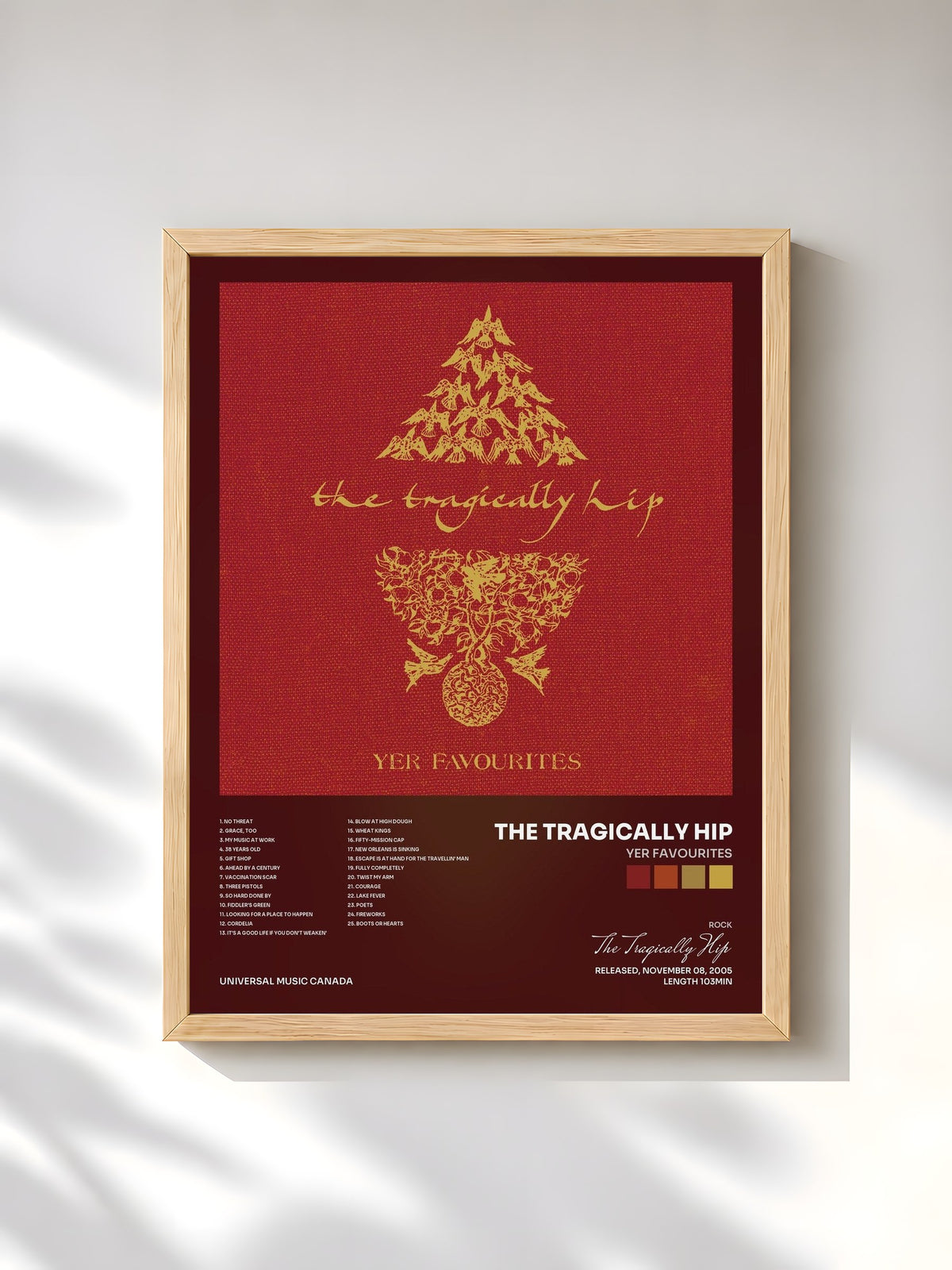#bois Tableau de l'album Yer Favourites de The Tragically Hip, cadre en bois brut, imprimé et encadré en France