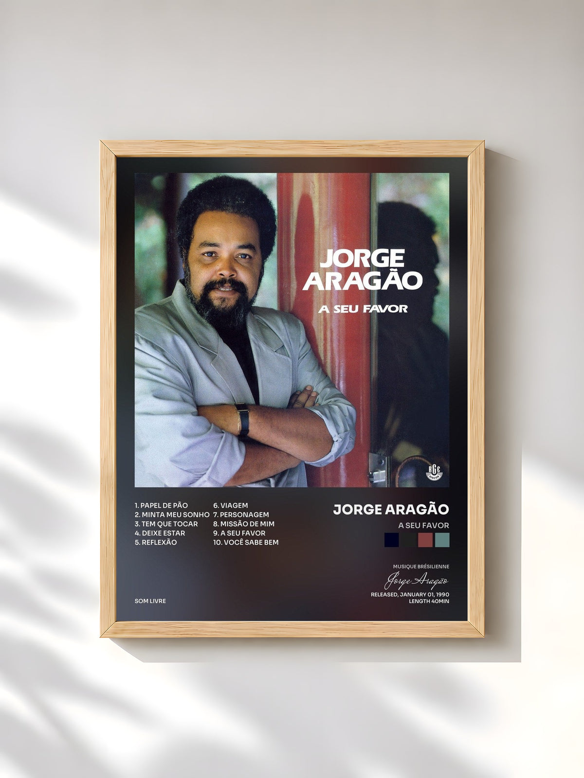 #bois Tableau de l'album A Seu Favor de Jorge Aragão, cadre en bois brut, imprimé et encadré en France