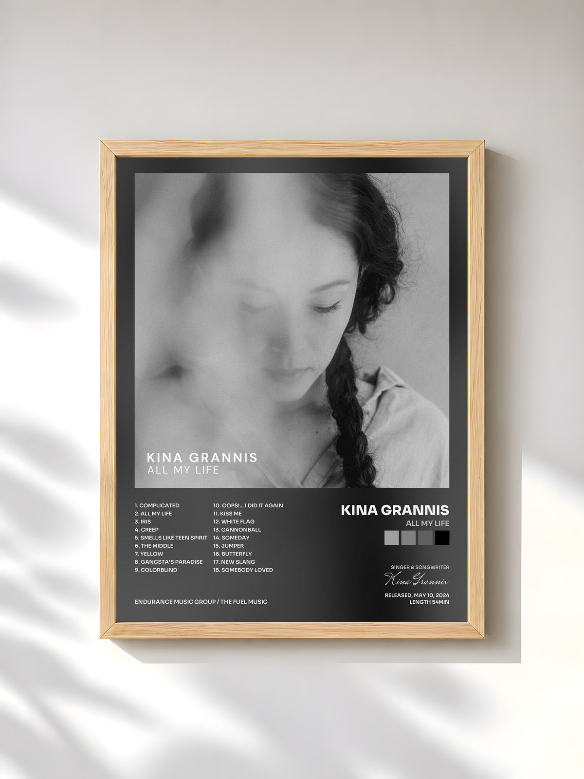 #bois Tableau de l'album All My Life de Kina Grannis, cadre en bois brut, imprimé et encadré en France