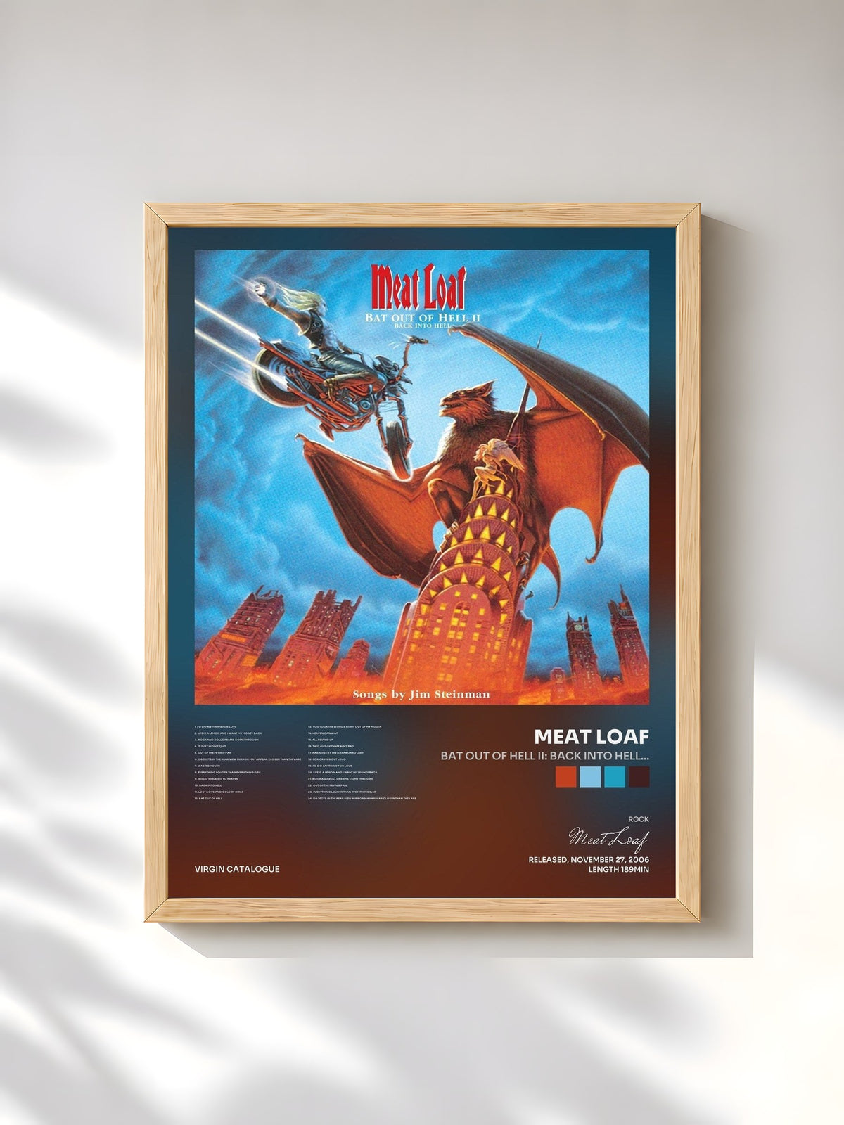 #bois Tableau de l'album Bat Out Of Hell II: Back Into Hell... de Meat Loaf, cadre en bois brut, imprimé et encadré en France