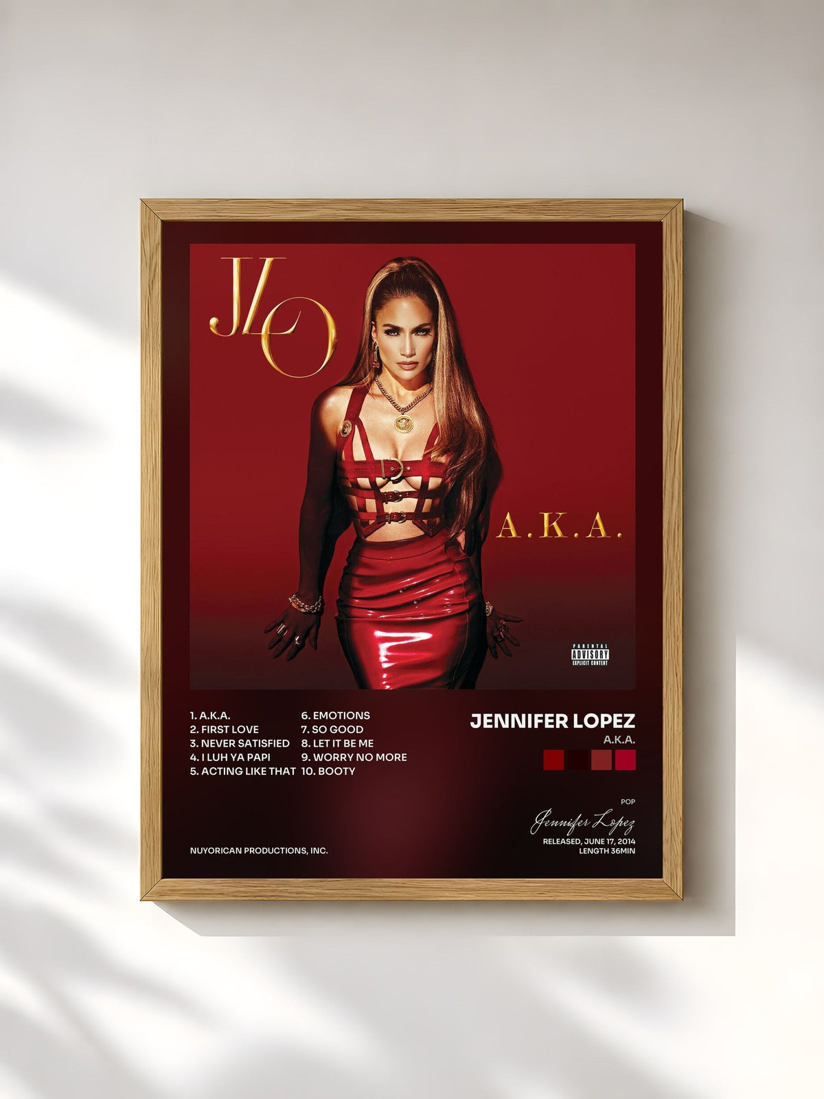 #bois Tableau de l'album A.K.A. de Jennifer Lopez, cadre en bois brut, imprimé et encadré en France