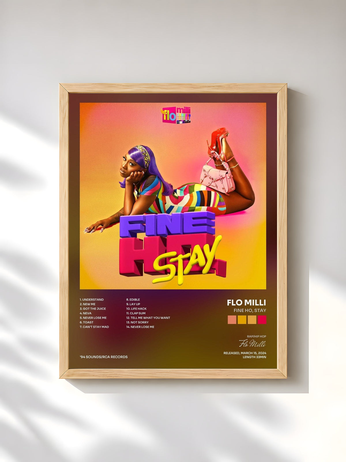 #bois Tableau de l'album Fine Ho, Stay de Flo Milli, cadre en bois brut, imprimé et encadré en France