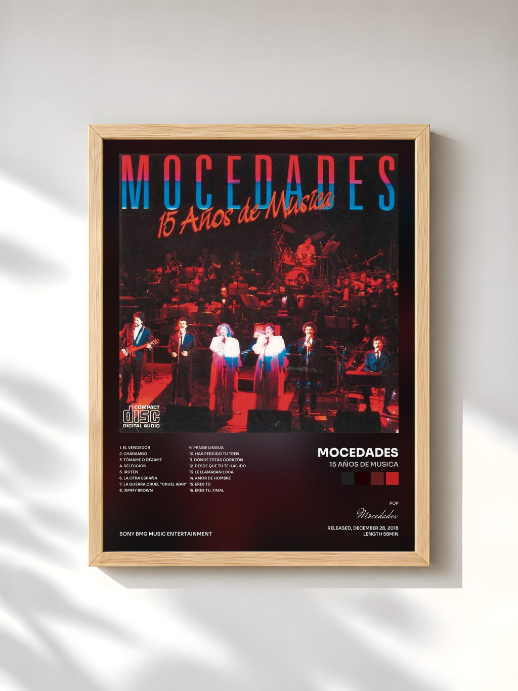 #bois Tableau de l'album 15 Años De Musica de Mocedades, cadre en bois brut, imprimé et encadré en France