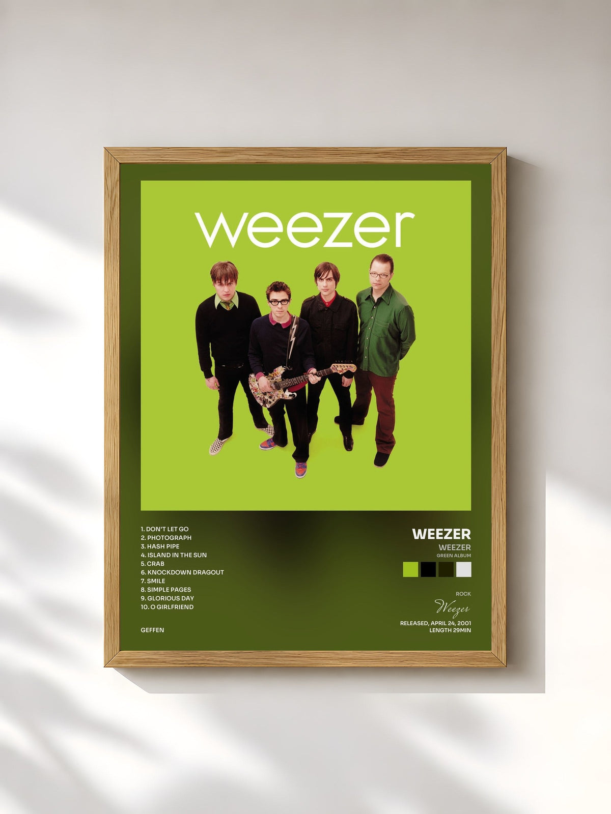 #bois Tableau de l'album Weezer (Green Album) de Weezer, cadre en bois brut, imprimé et encadré en France