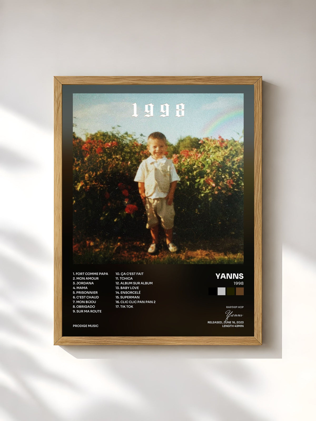 #bois Tableau de l'album 1998 de Yanns, cadre en bois brut, imprimé et encadré en France