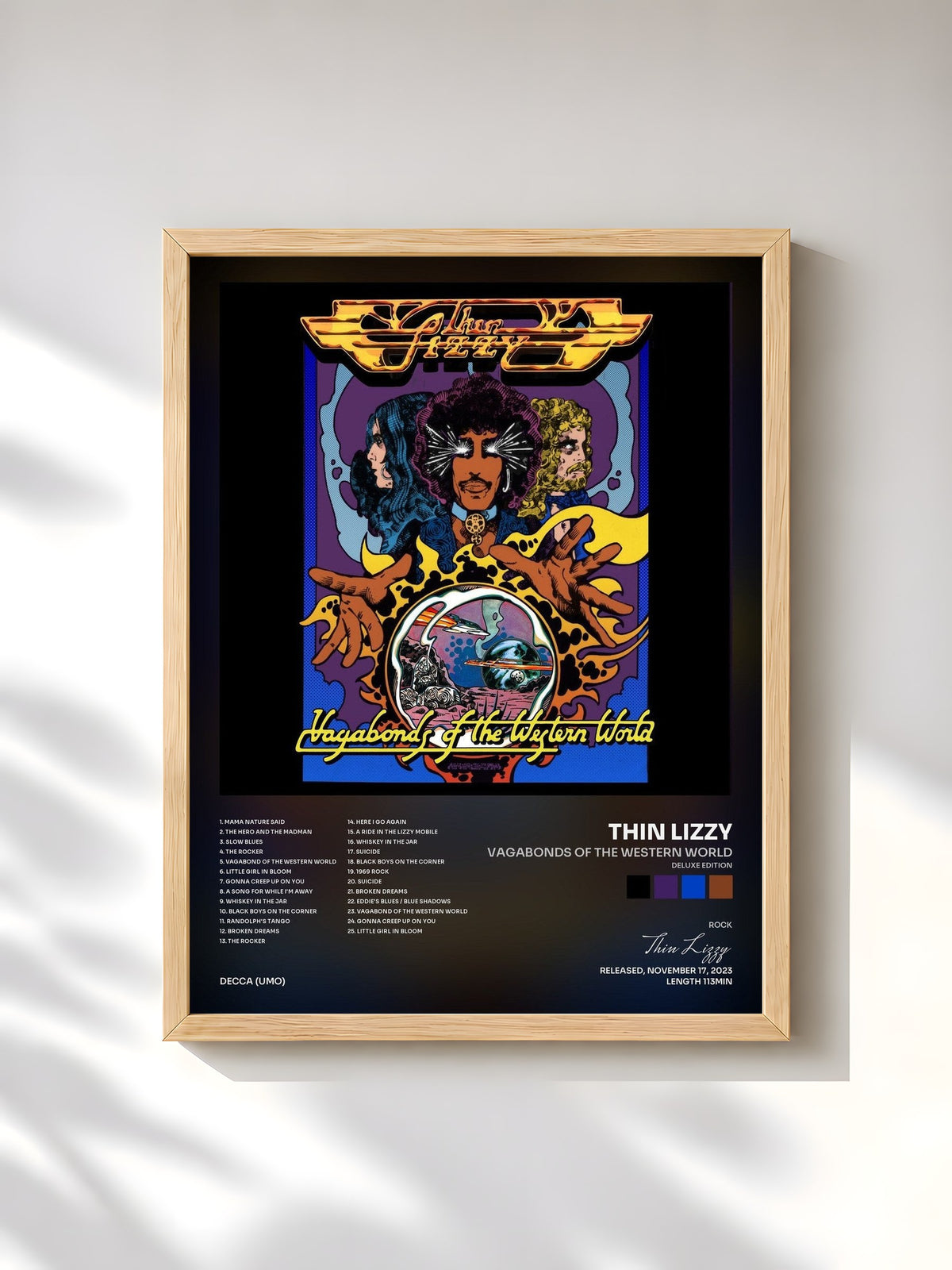 #bois Tableau de l'album Vagabonds Of The Western World (Deluxe Edition) de Thin Lizzy, cadre en bois brut, imprimé et encadré en France