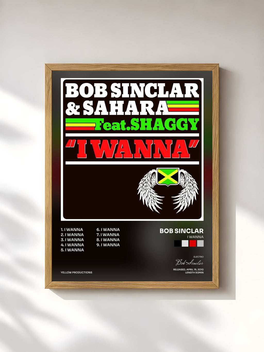 #bois Tableau de l'album I Wanna de Bob Sinclar, cadre en bois brut, imprimé et encadré en France