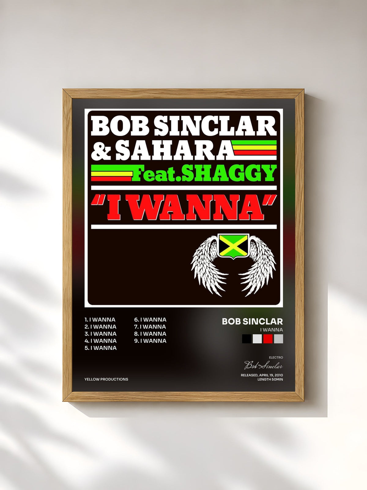 #bois Tableau de l'album I Wanna de Bob Sinclar, cadre en bois brut, imprimé et encadré en France