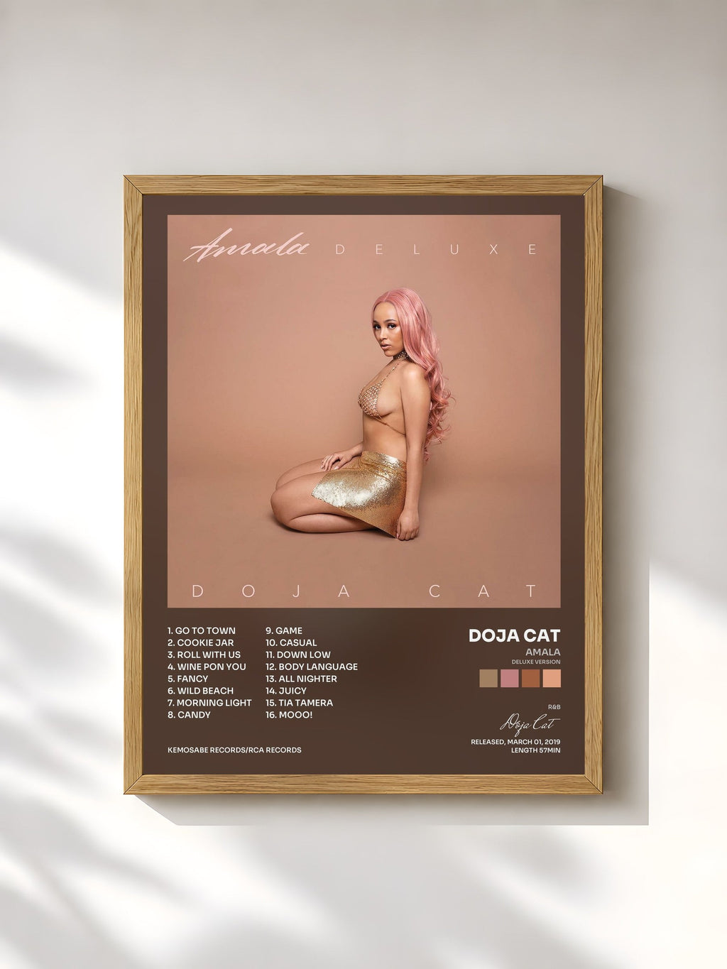 #bois Tableau de l'album Amala (Deluxe Version) de Doja Cat, cadre en bois brut, imprimé et encadré en France