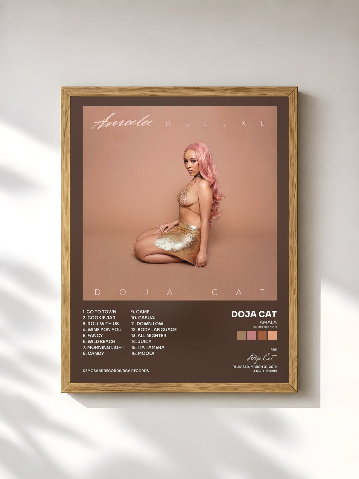 #bois Tableau de l'album Amala (Deluxe Version) de Doja Cat, cadre en bois brut, imprimé et encadré en France