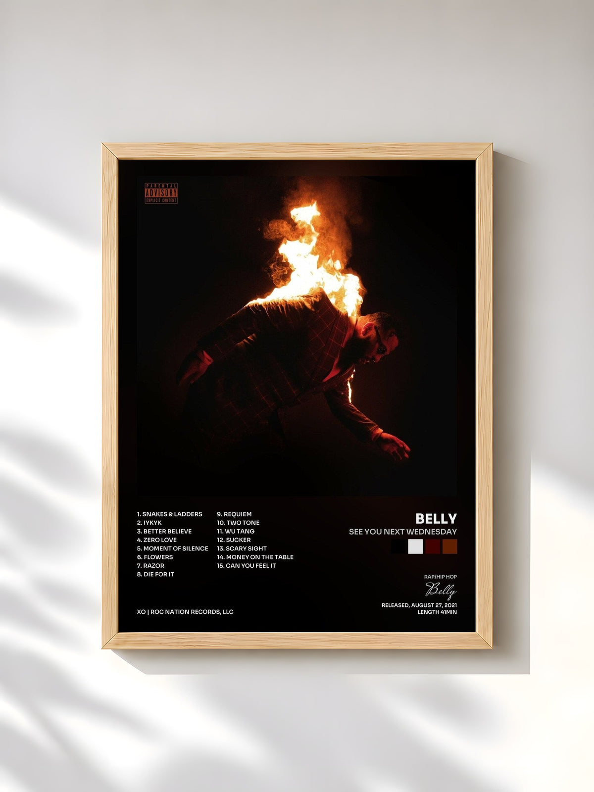 #bois Tableau de l'album See You Next Wednesday de Belly, cadre en bois brut, imprimé et encadré en France