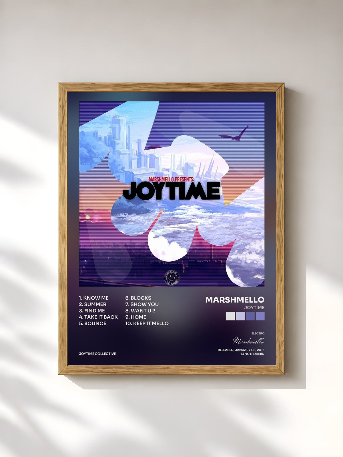 #bois Tableau de l'album Joytime de Marshmello, cadre en bois brut, imprimé et encadré en France
